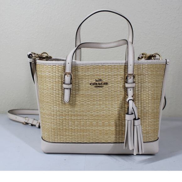 COACH Mollie Tote Bag 25 In Straw Chalk Multi tassel shoulder bag - Picture 1 of 9